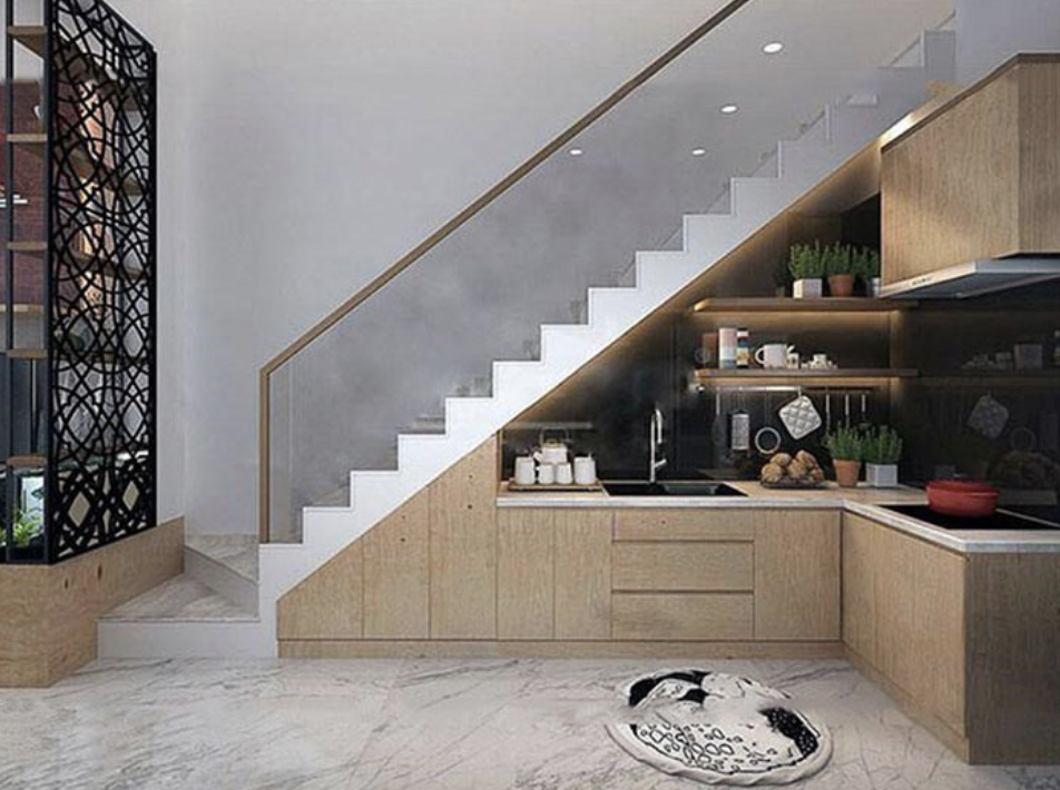 Mẫu Tủ Gầm Cầu Thang Nhà Ống Tiện Nghi Sang Trọng tu-bep-gam-cau-thang-duoc-nhieu-nguoi-uu-chuong